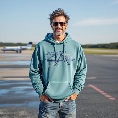 Airport Runway Map Hoodie - Eucalyptus Blue