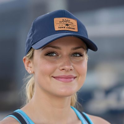 East Hampton Town Airport Leather Patch Classic Dad Style Ball Cap - Navy