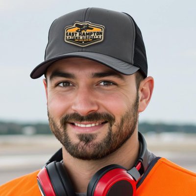 East Hampton Town Airport Trucker Hat Lasar Patch - Charcoal Black