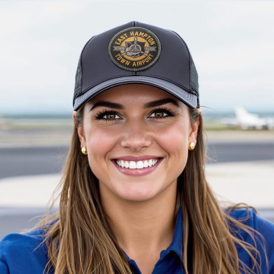 East Hampton Town Airport Trucker Hat Round Embroidered Patch - Black Charcoal