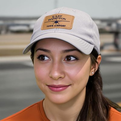 East Hampton Town Airport Leather Patch Classic Dad Style Ball Cap - Grey